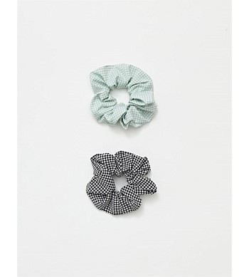 Stella + Gemma Black/Mint Gingham Scrunchie Set of 2