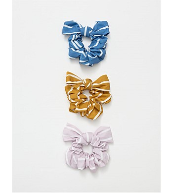 Stella + Gemma Blue/Pink/Mustard with Bow Scrunchie Set of 3