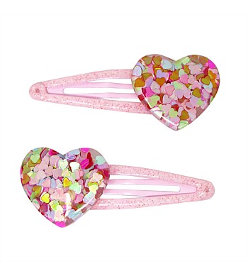 Pink Poppy Glitter Heart Snapclips